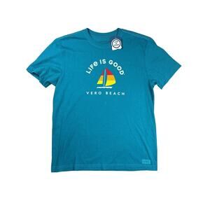 Life is Good Short Sleeve Crusher Tee Mens Medium Vero Beach Blue NWT Shirt